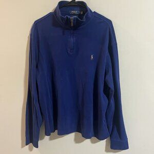 Polo Ralph Lauren Mens Blue Quarter Zip Cotton Sweater In Sz Large